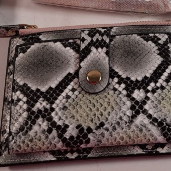 Microfiber Snake Grain Faux Leather Women's Compact & Slim Wallet in Gray/Black - Picture 5 of 6